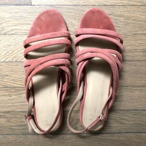 Pink suede Anthropologie sandals